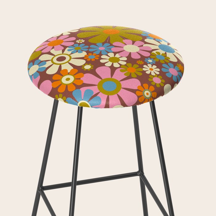 Cheerful Groovy Retro Garden Flowers 60s 70s Floral Pattern Stool Gallery Image 2