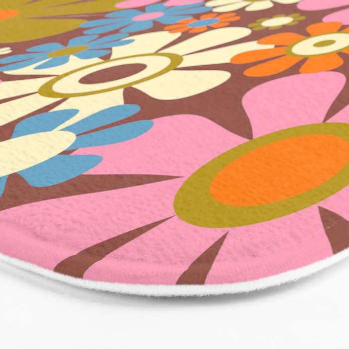 Cheerful Groovy Retro Garden Flowers 60s 70s Floral Pattern Bath Mat Gallery Image 3