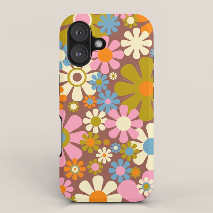 Cheerful Groovy Retro Garden Flowers 60s 70s Floral Pattern iPhone Case Gallery Image 1