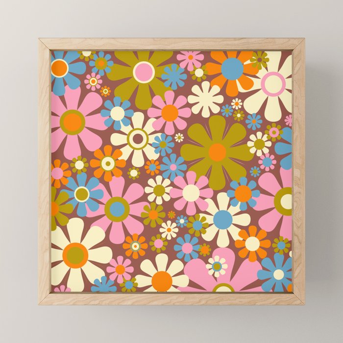 Cheerful Groovy Retro Garden Flowers 60s 70s Floral Pattern Mini Art Print Gallery Image 1