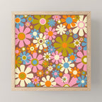 Cheerful Groovy Retro Garden Flowers 60s 70s Floral Pattern Mini Art Print Gallery Image 1