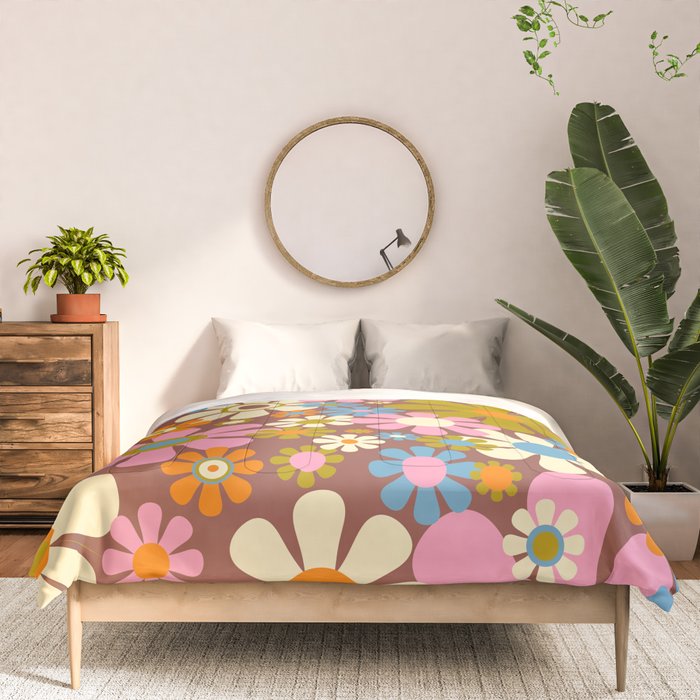 Cheerful Groovy Retro Garden Flowers 60s 70s Floral Pattern Comforter Gallery Image 3