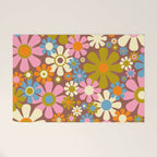 Cheerful Groovy Retro Garden Flowers 60s 70s Floral Pattern Welcome Mat Gallery Image 1