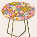 Cheerful Groovy Retro Garden Flowers 60s 70s Floral Pattern Side Table Gallery Image 2