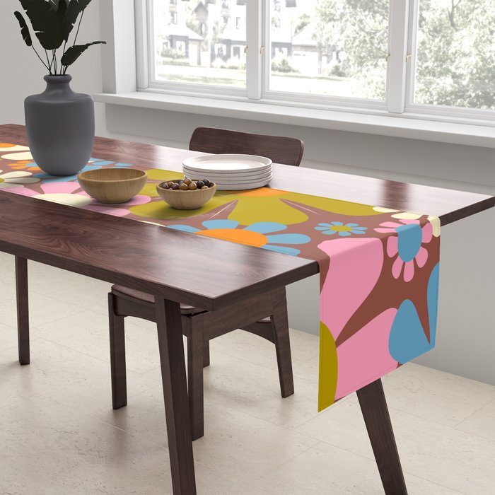 Cheerful Groovy Retro Garden Flowers 60s 70s Floral Pattern Table Runner Gallery Image 2