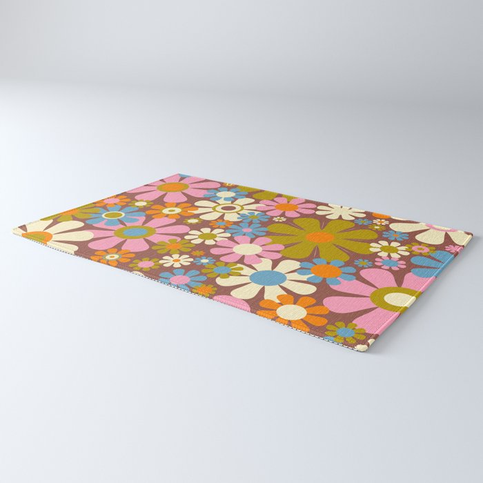 Cheerful Groovy Retro Garden Flowers 60s 70s Floral Pattern Rug Gallery Image 3