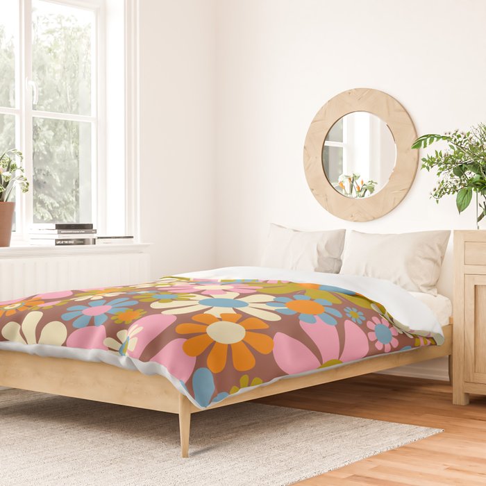 Cheerful Groovy Retro Garden Flowers 60s 70s Floral Pattern Duvet Cover Gallery Image 2