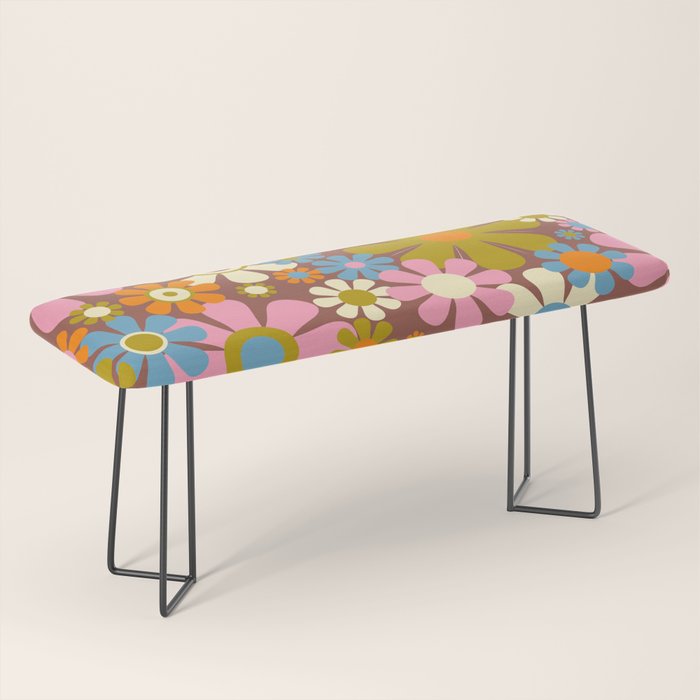 Cheerful Groovy Retro Garden Flowers 60s 70s Floral Pattern Bench Gallery Image 1