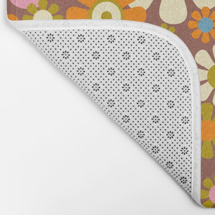 Cheerful Groovy Retro Garden Flowers 60s 70s Floral Pattern Bath Mat Gallery Image 2