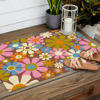 Cheerful Groovy Retro Garden Flowers 60s 70s Floral Pattern Outdoor Rug Gallery Image 2