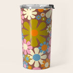 Cheerful Groovy Retro Garden Flowers 60s 70s Floral Pattern Travel Mug Gallery Image 2