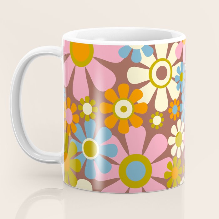 Cheerful Groovy Retro Garden Flowers 60s 70s Floral Pattern Coffee Mug Gallery Image 3