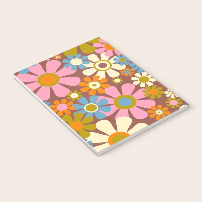 Cheerful Groovy Retro Garden Flowers 60s 70s Floral Pattern Notebook Gallery Image 3