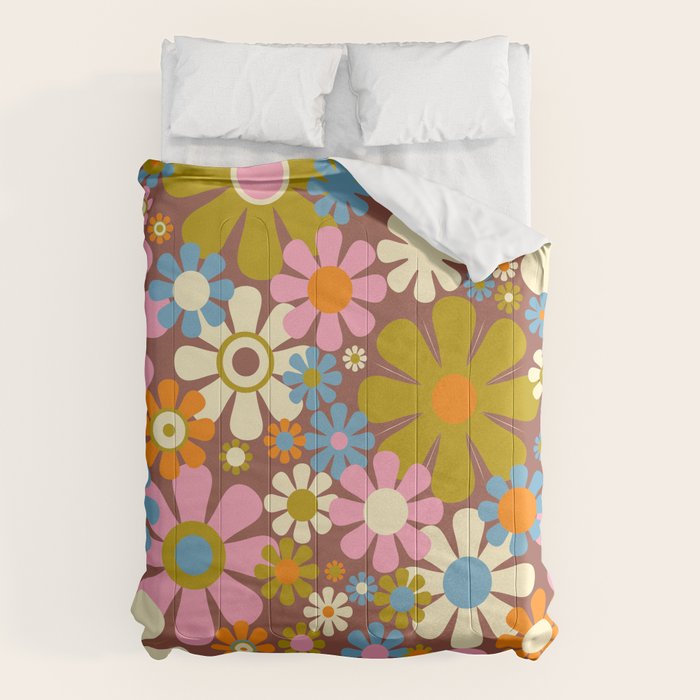 Cheerful Groovy Retro Garden Flowers 60s 70s Floral Pattern Comforter Gallery Image 1