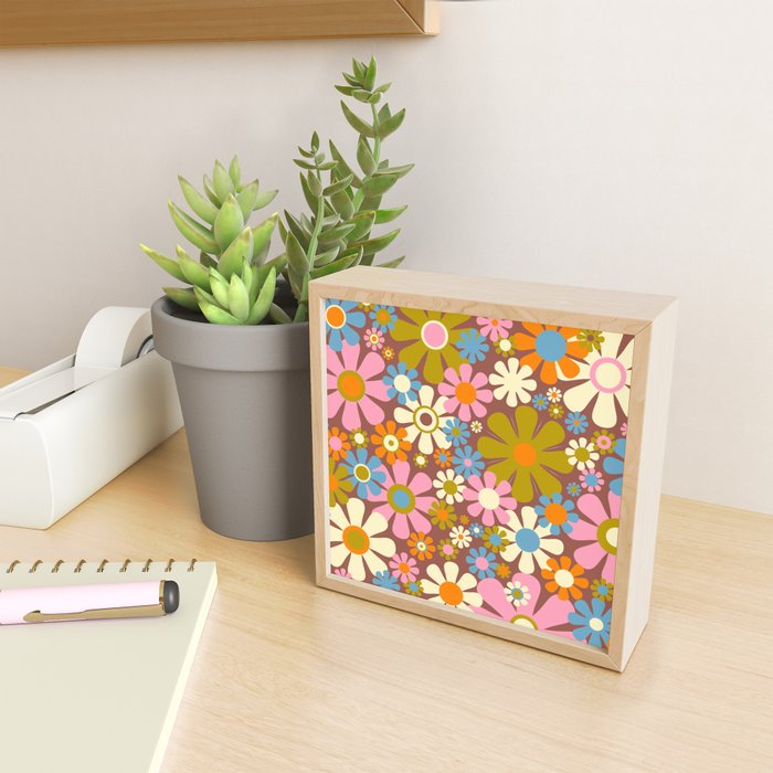 Cheerful Groovy Retro Garden Flowers 60s 70s Floral Pattern Mini Art Print Gallery Image 2