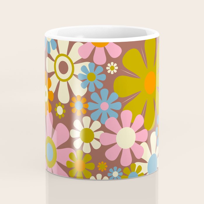 Cheerful Groovy Retro Garden Flowers 60s 70s Floral Pattern Coffee Mug Gallery Image 4