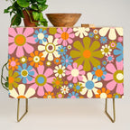 Cheerful Groovy Retro Garden Flowers 60s 70s Floral Pattern Credenza Gallery Image 1