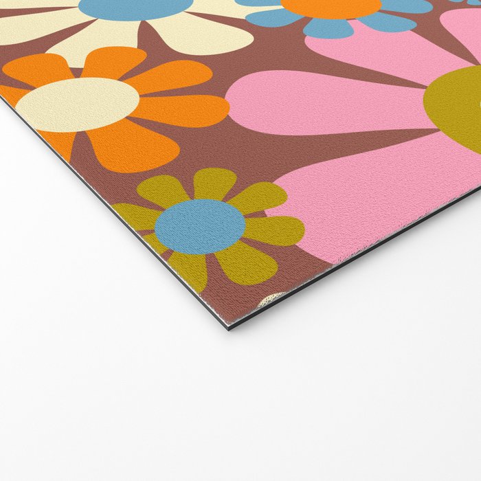 Cheerful Groovy Retro Garden Flowers 60s 70s Floral Pattern Welcome Mat Gallery Image 2