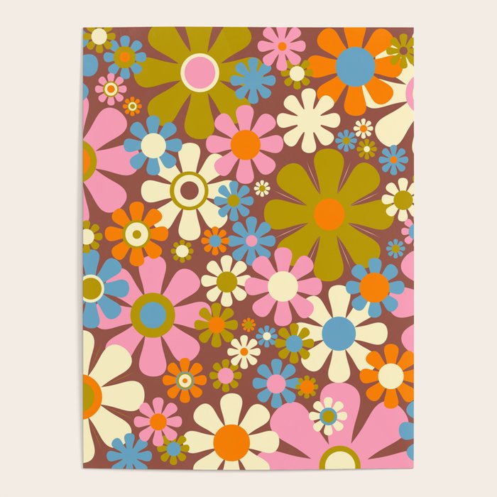 Cheerful Groovy Retro Garden Flowers 60s 70s Floral Pattern Poster Gallery Image 4