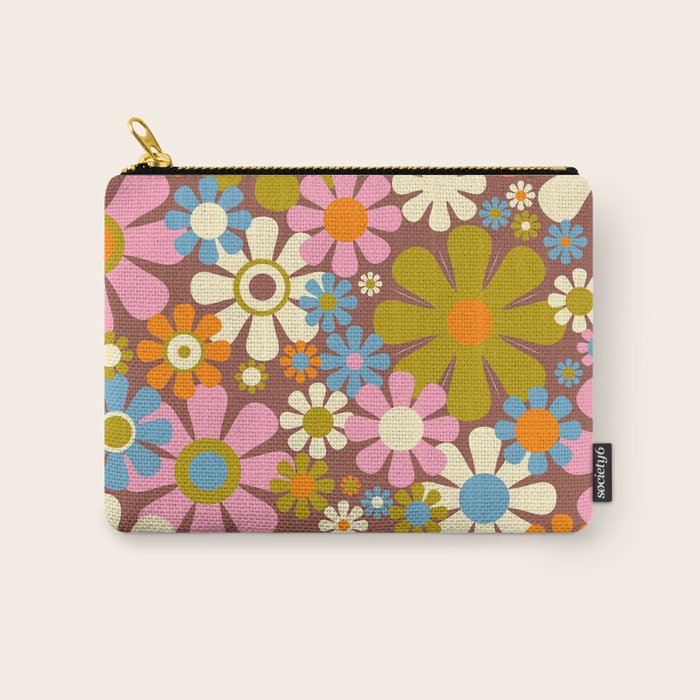 Cheerful Groovy Retro Garden Flowers 60s 70s Floral Pattern Carry All Pouch Gallery Image 1