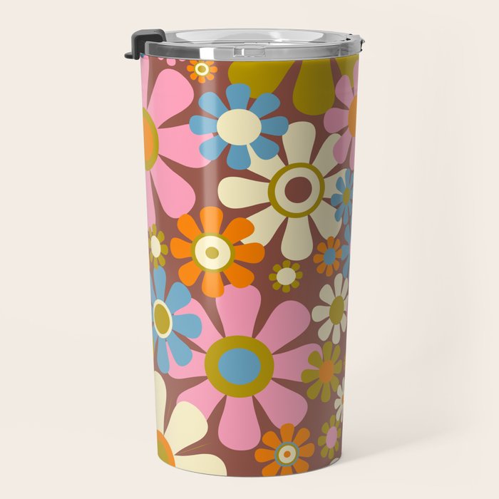 Cheerful Groovy Retro Garden Flowers 60s 70s Floral Pattern Travel Mug Gallery Image 3