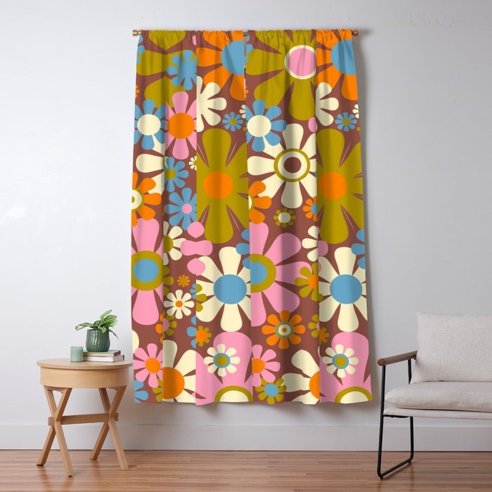 Cheerful Groovy Retro Garden Flowers 60s 70s Floral Pattern Window Curtain Gallery Image 5