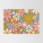 Cheerful Groovy Retro Garden Flowers 60s 70s Floral Pattern Rug Gallery Image 2