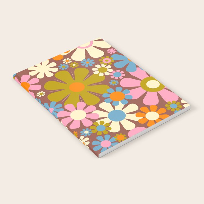 Cheerful Groovy Retro Garden Flowers 60s 70s Floral Pattern Notebook Gallery Image 2