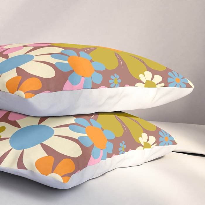 Cheerful Groovy Retro Garden Flowers 60s 70s Floral Pattern Pillow Sham Gallery Image 3