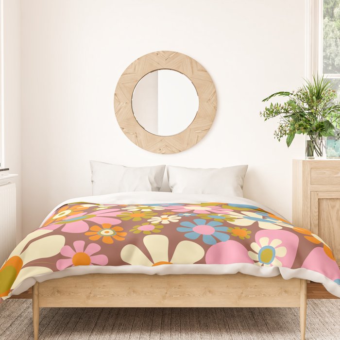 Cheerful Groovy Retro Garden Flowers 60s 70s Floral Pattern Duvet Cover Gallery Image 3