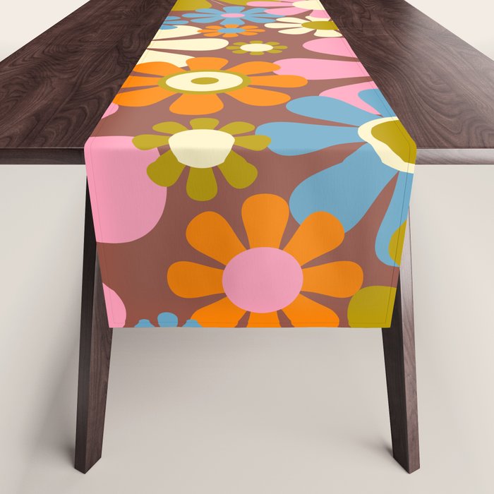 Cheerful Groovy Retro Garden Flowers 60s 70s Floral Pattern Table Runner Gallery Image 1