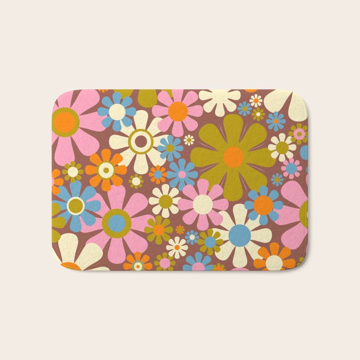 Cheerful Groovy Retro Garden Flowers 60s 70s Floral Pattern Bath Mat Gallery Image 1