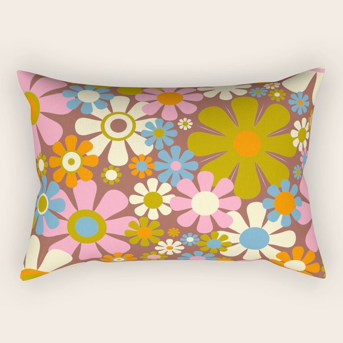 Cheerful Groovy Retro Garden Flowers 60s 70s Floral Pattern Rectangular Pillow Gallery Image 2