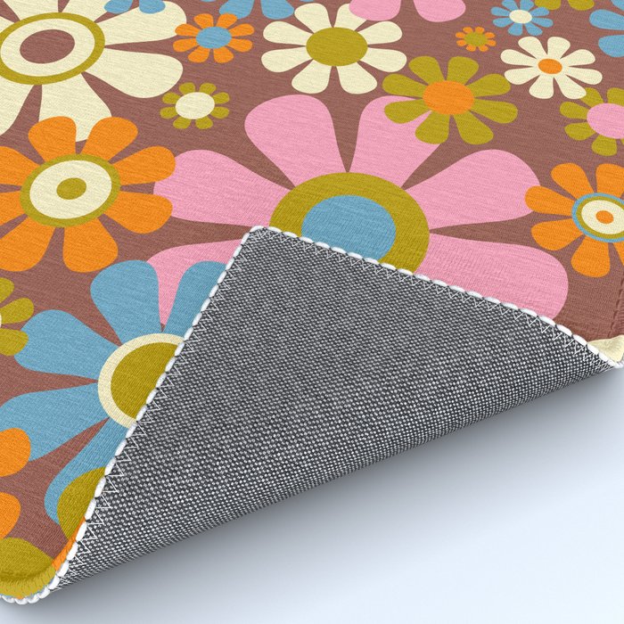 Cheerful Groovy Retro Garden Flowers 60s 70s Floral Pattern Rug Gallery Image 4