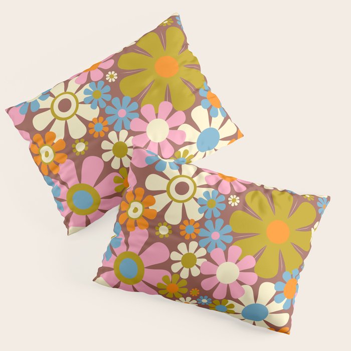 Cheerful Groovy Retro Garden Flowers 60s 70s Floral Pattern Pillow Sham Gallery Image 1