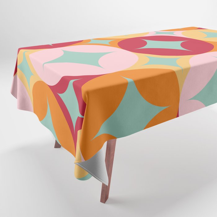 Merry and Bright, Christmas, Retro Art, Orange, Pink, Red, Yellow, Teal Tablecloth Gallery Image 1