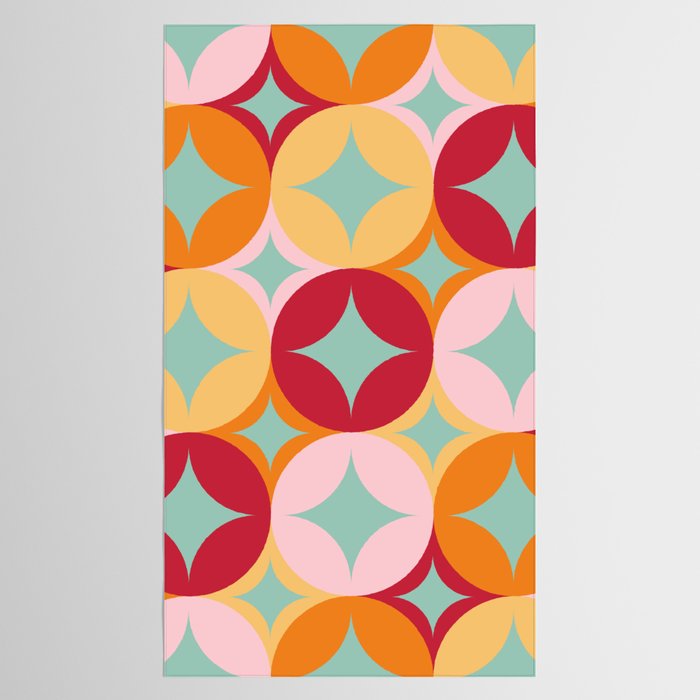 Merry and Bright, Christmas, Retro Art, Orange, Pink, Red, Yellow, Teal Tablecloth Gallery Image 2