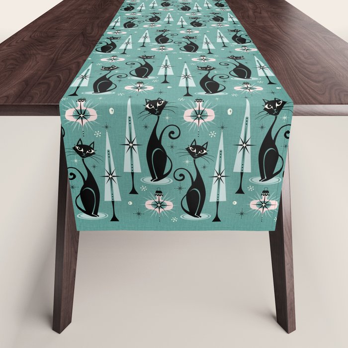 Mid Century Meow Atomic Kitty Christmas ©studioxtine Table Runner Gallery Image 1