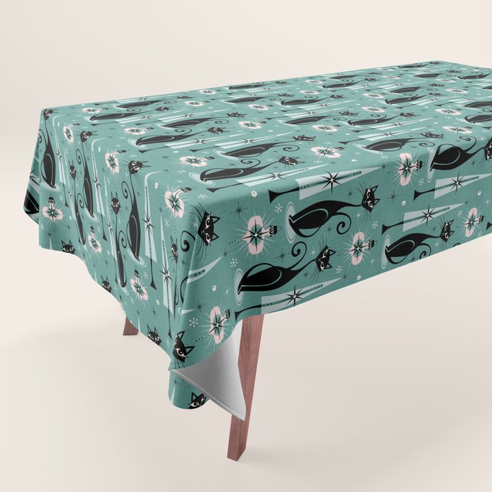 Mid Century Meow Atomic Kitty Christmas ©studioxtine Tablecloth Gallery Image 1