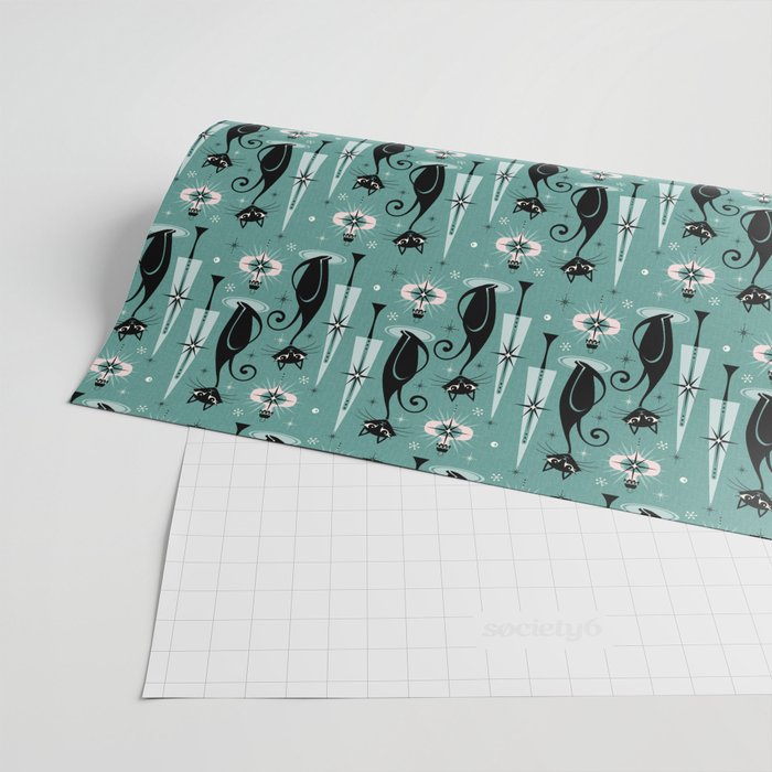 Mid Century Meow Atomic Kitty Christmas ©studioxtine Wrapping Paper Gallery Image 2