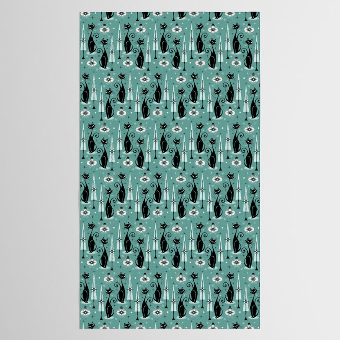 Mid Century Meow Atomic Kitty Christmas ©studioxtine Tablecloth Gallery Image 2
