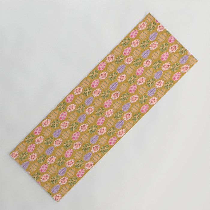 Colorful Folk Art Easter Eggs in Sandy Brown & Pink Yoga Mat Gallery Image 1