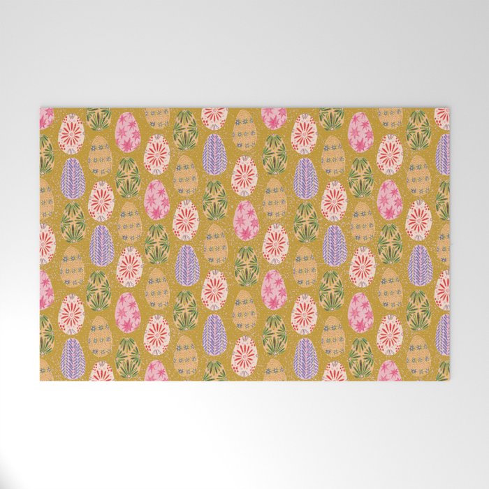 Colorful Folk Art Easter Eggs in Sandy Brown & Pink Welcome Mat Gallery Image 1