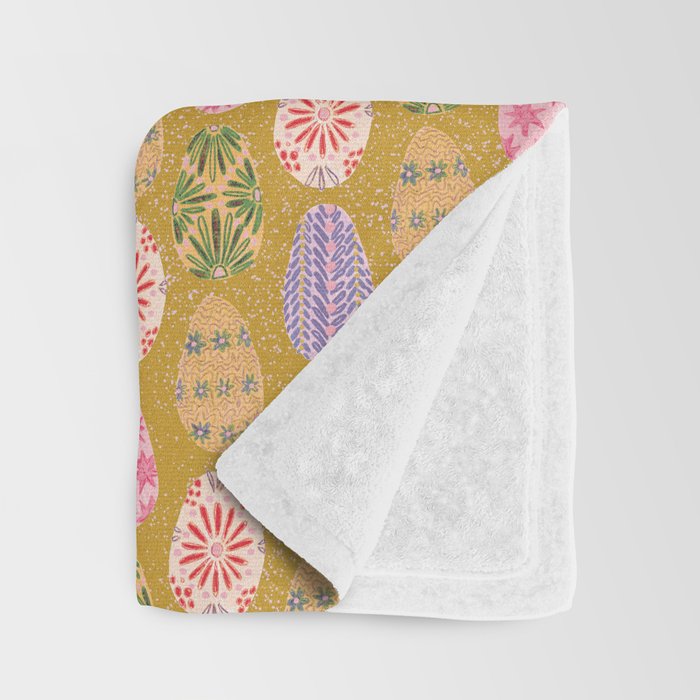 Colorful Folk Art Easter Eggs in Sandy Brown & Pink Throw Blanket Gallery Image 3