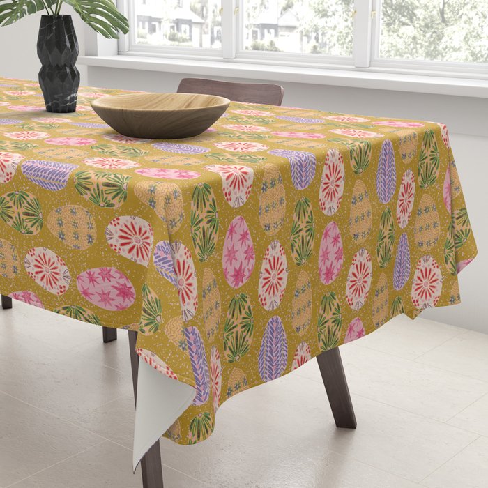 Colorful Folk Art Easter Eggs in Sandy Brown & Pink Tablecloth Gallery Image 3