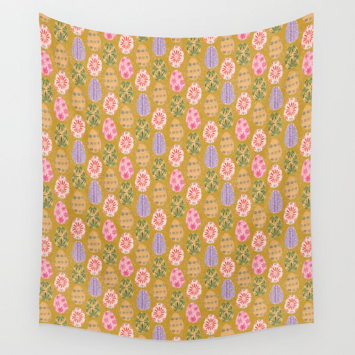 Colorful Folk Art Easter Eggs in Sandy Brown & Pink Wall Tapestry Gallery Image 4