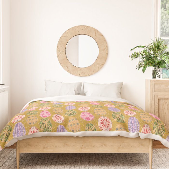 Colorful Folk Art Easter Eggs in Sandy Brown & Pink Duvet Cover Gallery Image 3