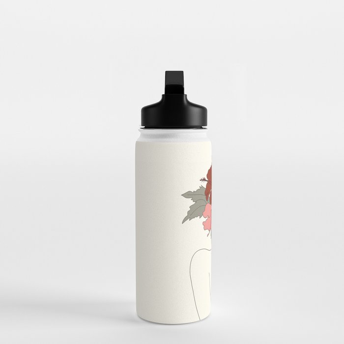 Colorful Thoughts Minimal Line Art Woman with Hibiscus Water Bottle Gallery Image 3