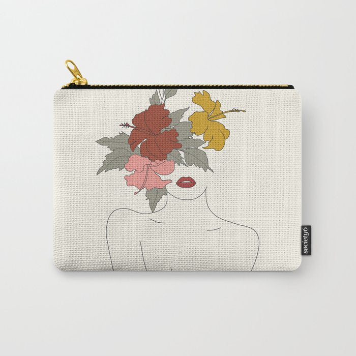 Colorful Thoughts Minimal Line Art Woman with Hibiscus Carry All Pouch Gallery Image 1