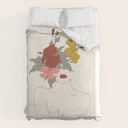 Colorful Thoughts Minimal Line Art Woman with Hibiscus Duvet Cover Gallery Image 6